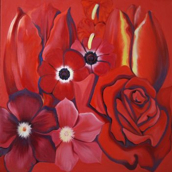 Lowell Nesbitt, Red Monochrome Flowers, acrylic on canvas, 26 x 26 in. (66.0 x 66.0 cm), Courtesy of Mr. Charles Revson, Greenwich, Connecticut