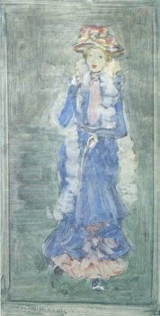 Maurice Prendergast, Woman in Blue Dress with White Boa and Large Red Hat, Print of monotype, framed: 14 3/4 × 12 1/2in. (37.5 × 31.8cm)
unframed: 9 × 4 5/8in. (22.9 × 11.7cm), Collection of Art in Embassies, Washington, D.C.; Gift of Daniel Terra