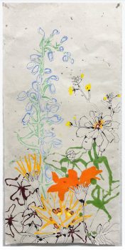 Robert Kushner, Summer Garden V, Oil, ink, acrylic, crayon on Japanese paper, Overall: 37 × 18in. (94 × 45.7cm), Courtesy of the artist, New York, New York