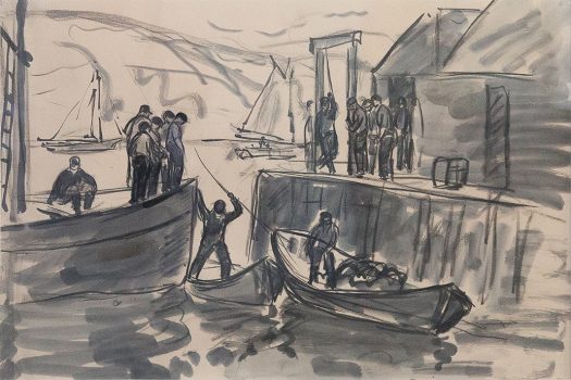 Gifford Beal, By the Wharf, Watercolor on paper, Overall: 22 x 27 x 1in. (55.9 x 68.6 x 2.5cm), Collection of Art in Embassies, Washington, D.C.; Gift of the Estate of Gifford Beal, Courtesy of Kraushaar Galleries, New York, New York