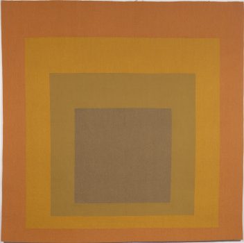 Josef Albers, Two Ochres, Yellow, Orange, Hand-woven wool, Overall: 71 x 71in. (180.3 x 180.3cm), Gift of the Josef and Anni Albers Foundation to the Foundation for Art and Preservation in Embassies
On loan from the Foundation for Art and Preservation in Embassies