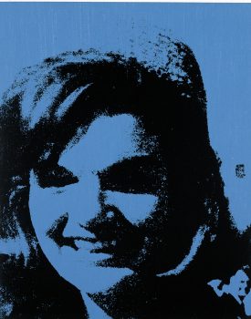 Andy Warhol, Jackie, synthetic polymer paint and silkscreen ink on linen, 20 x 16", Lent by the Andy Warhol Foundation for the Visual Arts, Inc.