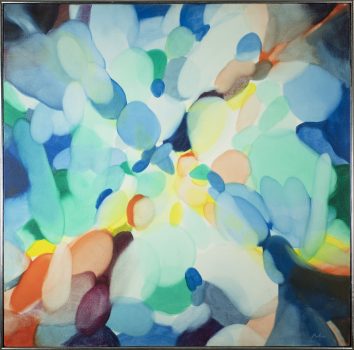 Alice Baber, Crane Letter, Oil on canvas, Overall: 33 3/4 × 33 3/4 × 1 3/4 in. (85.7 × 85.7 × 4.4 cm), Collection of Art in Embassies, Washington, D.C.; Gift of The Estate of Alice Baber