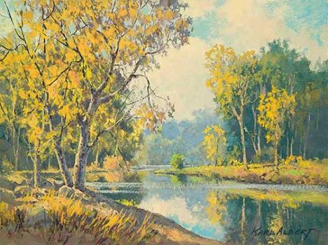 Karl Albert, Quiet River, Sierras, Oil on Canvas, 9 x 12 in. (22.9 x 30.5 cm), Courtesy of the artist and Diane Wittman Punteri, Nevada City, California