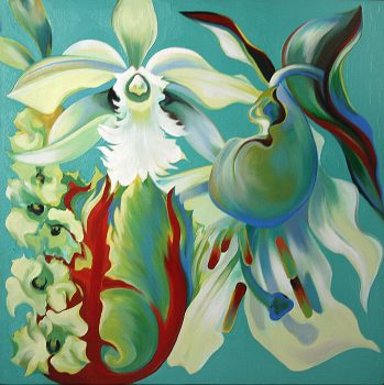 Lowell Nesbitt, Green Monochrome Flowers, Acrylic on canvas, 26 x 26 in. (66.0 x 66.0 cm), Courtesy of Mr. Charles Revson, Greenwich, Connecticut