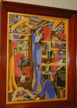 Jacob Lawrence, Library III, Tempera on board, 91.4 x 61.cm. 0 framed, 36 x 24" framed, Courtesy of the Citi Collection of Fine Art; New York, New York