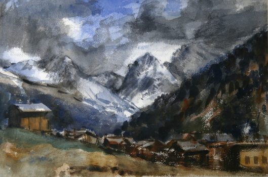 Reginald Marsh, Cabins in the Mountains, Watercolor, Overall: 27 × 33 1/8 × 1 3/4 in. (68.6 × 84.1 × 4.4 cm), Collection of Art in Embassies, Washington, D.C.; Gift of William Benton