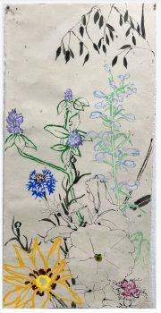 Robert Kushner, Summer Garden VI, Oil, ink, acrylic, crayon on Japanese paper, Overall: 37 × 18in. (94 × 45.7cm), Courtesy of the artist, New York, New York