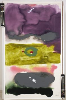 Helen Frankenthaler, Untitled, Acrylic on paper, framed: 71 × 46in. (180.3 × 116.8cm); unframed: 60 1/2 × 36in. (153.7 × 91.4cm), Courtesy of the Helen Frankenthaler Foundation, New York, New York