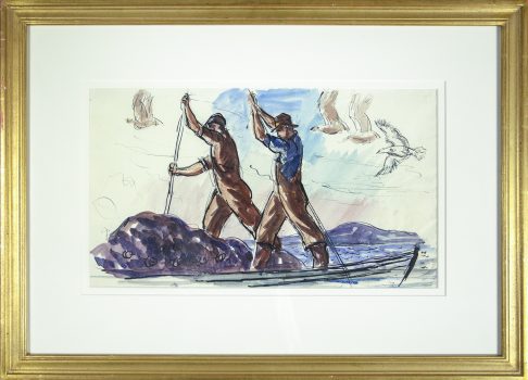 Gifford Beal, Poling the Boat, Watercolor on paper, Overall: 10 × 18 1/4in. (25.4 × 46.4cm), Collection of Art in Embassies, Washington, D.C.; Gift of the Estate of Gifford Beal, Courtesy of Kraushaar Galleries, New York, New York