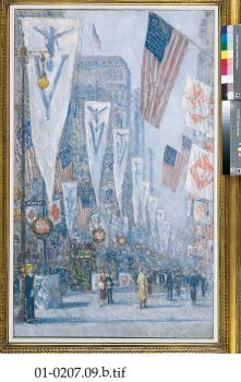 Childe Hassam, Victory Day, oil on canvas, 36 x 22 in. (91.4 x 55.9 cm), Courtesy of the American Academy of Arts and Letters, New York