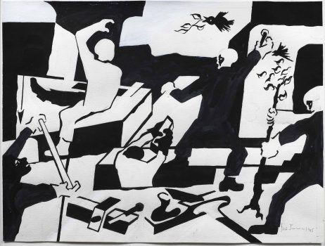 Jacob Lawrence, Builders, Lithograph on Rives BFK Gray paper, 18 x 24in. (45.7 x 61cm), Courtesy of DC Moore Gallery, New York, New York