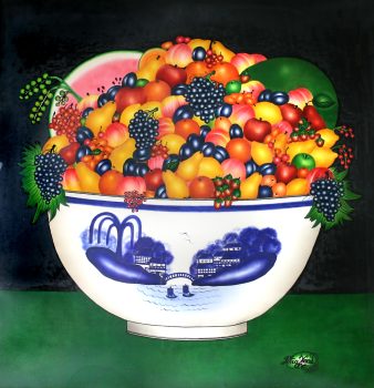 Petra Haas, Yes We Have No Bananas, Pigment on velveteen, Overall: 46 x 48 x 2 in. (116.8 x 121.9 x 5.1 cm), Courtesy of the artist, Oley, Pennsylvania