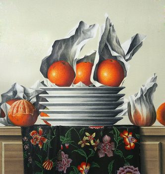 James Aponovich, Oranges, Lithograph, Overall: 33 3/4 x 32 1/8 x 1 1/4 in. (85.7 x 81.6 x 3.2 cm), Collection of Art in Embassies, Washington, D.C.