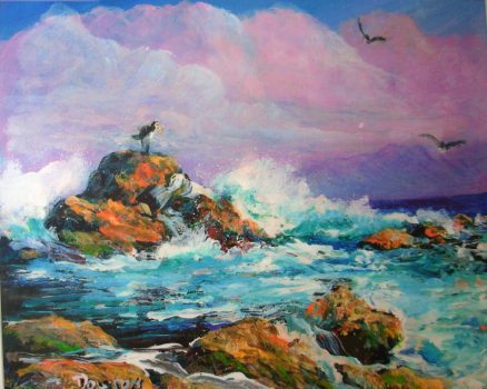 Joseph Hauoli Dowson Sr., Hawaiian Seascape, Kaena Point, Oahu, Hawaii, watercolor gicle'e, Overall: 16 x 20in. (40.6 x 50.8cm), Courtesy of the artist, Honolulu, Hawaii