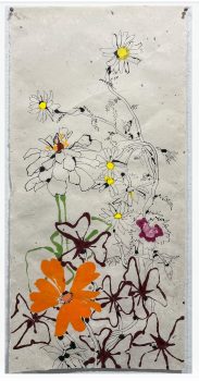 Robert Kushner, Summer Garden I, Oil, ink, acrylic, crayon on Japanese paper, Overall: 37 × 18in. (94 × 45.7cm), Courtesy of the artist, New York, New York