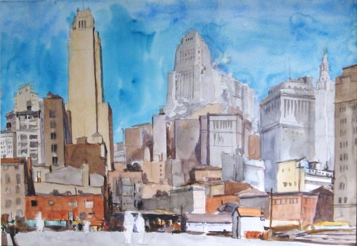 Reginald Marsh, Downtown New York, Watercolor, Overall: 27 1/4 x 33 3/4 x 1 1/2 in. (69.2 x 85.7 x 3.8 cm), Collection of Art in Embassies, Washington, D.C.; Gift of William Benton