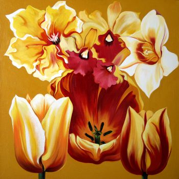 Lowell Nesbitt, Yellow-Orange Monochrome Flowers, acrylic on canvas, 26 x 26 in. (66.0 x 66.0 cm), Courtesy of Mr. Charles Revson, Greenwich, Connecticut