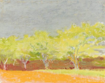 Wolf Kahn, Yellow Tree Row II, Oil on canvas, Image: 22 × 28in. (55.9 × 71.1cm); frame: 23 × 29in. (58.4 × 73.7cm), Wolf Kahn Collection, Courtesy of the Wolf Kahn Foundation, New York, New York