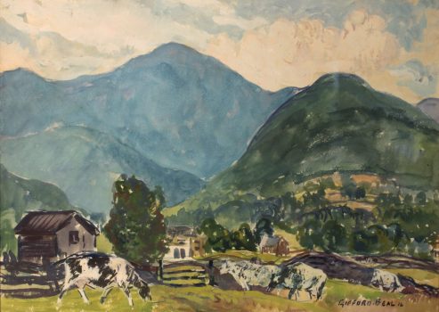 Gifford Beal, Pastoral Landscape with Cows, Watercolor on paper, Overall: 14 × 20in. (35.6 x 50.8cm), Collection of Art in Embassies, Washington, D.C.; Gift of the Estate of Gifford Beal, Courtesy of Kraushaar Galleries, New York, New York