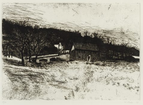 Wolf Kahn, Bridge Off Highway #5, Etching, Plate: 12 3/4 × 17 1/4in. (32.4 × 43.8 × 51.4cm); paper: 20 1/4 × 26in. (51.4 × 66cm); frame: 23 1/2 × 28in. (59.7 × 71.1cm), Wolf Kahn Collection, Courtesy of the Wolf Kahn Foundation, New York, New York