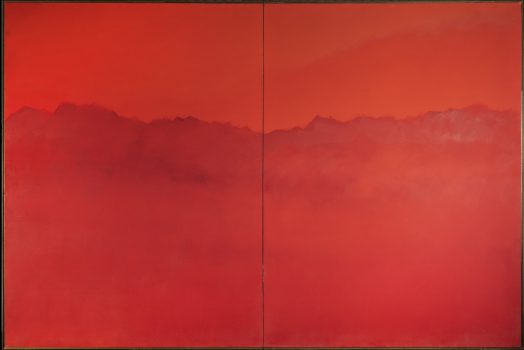 George Edwin Chaplin, Red Screen With Line of Trees, Oil on canvas, Overall: 73 × 108 × 2 in. (185.4 × 274.3 × 5.1cm) for diptych, Collection of Art in Embassies, Washington, D.C.; Gift of the artist