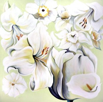 Lowell Nesbitt, White-Green Monochrome Flowers, Acrylic on canvas, 26 x 26 in. (66.0 x 66.0 cm), Courtesy of Mr. Charles Revson, Greenwich, Connecticut