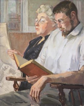 Gifford Beal, Man and Woman Reading, Oil on canvas, Overall: 36 x 29 3/4 x 1 3/4in. (91.4 x 75.6 x 4.4cm), Collection of Art in Embassies, Washington, D.C.; Gift of the Estate of Gifford Beal, Courtesy of Kraushaar Galleries, New York, New York