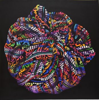 David Humberto Ordoñez Lacayo, Nahualá bundle, Acrylic on canvas, Overall: 39 3/8 × 43 5/16in. (100 × 110cm), Courtesy of the artist, Guatemala City, Guatemala