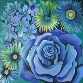 Lowell Nesbitt, Blue Monochrome Flowers, Acrylic on canvas, 26 x 26 in. (66.0 x 66.0 cm), Courtesy of Mr. Charles Revson, Greenwich, Connecticut