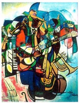 William Tolliver, Transcendent of the Blues, Serigraph, Framed: 50 x 40 in. (127.0 x 101.6 cm), Courtesy of Tolliver Arts, Snellville, Georgia
