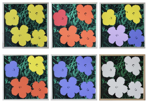 Andy Warhol, Flowers, Polymer-synthetic painting and screen printing on canvas, Each: 24 × 24in. (61 × 61cm), Courtesy the Andy Warhol Museum of Modern Art, Medzilaborce, Slovak Republic