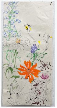 Robert Kushner, Summer Garden VII, Oil, ink, acrylic, crayon on Japanese paper, Overall: 37 × 18in. (94 × 45.7cm), Courtesy of the artist, New York, New York