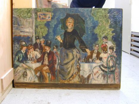 Gifford Beal, Portrait of Woman with Book and Cafe Scene: A double-sided painting, Oil on Masonite, Overall: 30 x 40in. (76.2 x 101.6cm), Collection of Art in Embassies, Washington, D.C.; Gift of the Estate of Gifford Beal, Courtesy of Kraushaar Galleries, New York, New York