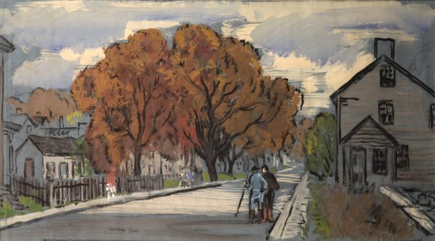 Gifford Beal, Street with Autumn Trees, Gouache on paper, Overall: 13 1/4 x 25in. (33.7 x 63.5cm), Collection of Art in Embassies, Washington, D.C.; Gift of the Estate of Gifford Beal, Courtesy of Kraushaar Galleries, New York, New York