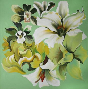 Lowell Nesbitt, Light Green Monochrome Flowers, Acrylic on canvas, 26 x 26 in. (66.0 x 66.0 cm), Courtesy of Mr. Charles Revson, Greenwich, Connecticut