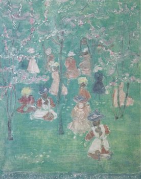 Maurice Prendergast, Spring in Franklin Park, Print of monotype, framed: 14 3/4 × 12 1/2in. (37.5 × 31.8cm)
unframed: 9 × 7 1/8in. (22.9 × 18.1cm), Collection of Art in Embassies, Washington, D.C.; Gift of Daniel Terra
