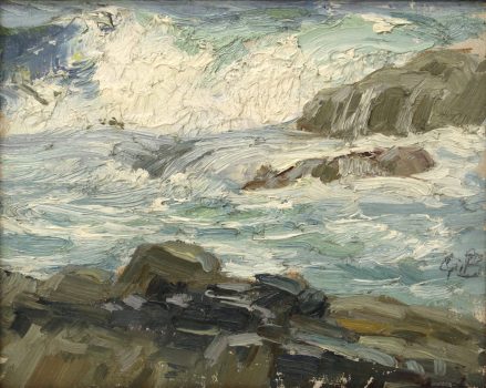 Gifford Beal, Rocks and Turgid Water, Oil on canvas on wood, Overall: 8 1/8 x 10 1/4in. (20.6 x 26cm), Collection of Art in Embassies, Washington, D.C.; Gift of the Estate of Gifford Beal, Courtesy of Kraushaar Galleries, New York, New York