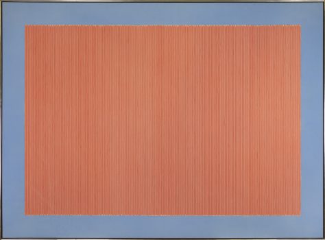 Gene Davis, Red and Blue, Acrylic on canvas, 68 × 92 1/2in. (172.7 × 235cm), Gene Davis Estate Collection, courtesy of the Smithsonian American Art Museum