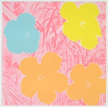 Andy Warhol, Flowers, screen print on paper, Framed: 40 x 40in. (101.6 x 101.6cm), Courtesy of The Andy Warhol Museum, Pittsburgh; Founding Collection, Contribution The Andy Warhol Foundation for the Visual Arts, Inc.