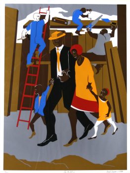 Jacob Lawrence, Builders - The Family, Silkscreen, Overall: 39 3/8 x 31 3/8 x 2 1/8 in. (100 x 79.7 x 5.4 cm), Collection of Art in Embassies, Washington, D.C.; Courtesy of the Foundation for Art and Preservation in Embassies, Washington, D.C.