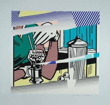 Roy Lichtenstein, Reflections on Soda Fountain, 1991, screenprint on Rives BFK paper, Overall: 40 7/8 × 43 7/8 × 1 3/4in. (103.8 × 111.4 × 4.4cm), On loan from the American University Museum, Washington, DC. Gift from the Trustees of the Corcoran gallery of Art (Gift of Dorothy Lichtenstein in honor of Jack Cowart)