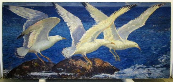 Gifford Beal, Seagulls Flying over Water, oil on canvas, Overall: 18 x 72in. (45.7 x 182.9cm), Collection of Art in Embassies, Washington, D.C.; Gift of the Estate of Gifford Beal, Courtesy of Kraushaar Galleries, New York, New York