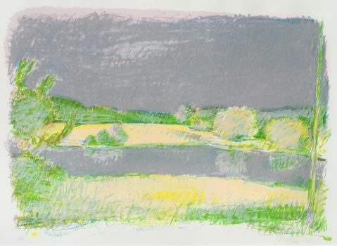 Wolf Kahn, Greens and Grays of Summer, Silkscreen, Image: 22 1/2 × 30in. (57.2 × 76.2cm); frame: 26 1/2 × 34 1/2in. (67.3 × 87.6cm), Wolf Kahn Collection, Courtesy of the Wolf Kahn Foundation, New York, New York