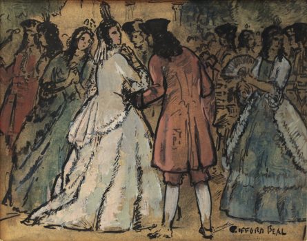 Gifford Beal, Intrigue, Oil and ink on board, Overall: 8 x 10in. (20.3 x 25.4cm), Collection of Art in Embassies, Washington, D.C.; Gift of the Estate of Gifford Beal, Courtesy of Kraushaar Galleries, New York, New York