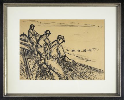 Gifford Beal, 3 Fishermen Pulling Nets, Ink on paper, Overall: 22 × 27 × 1in. (55.9 × 68.6 × 2.5cm), Collection of Art in Embassies, Washington, D.C.; Gift of the Estate of Gifford Beal, Courtesy of Kraushaar Galleries, New York, New York