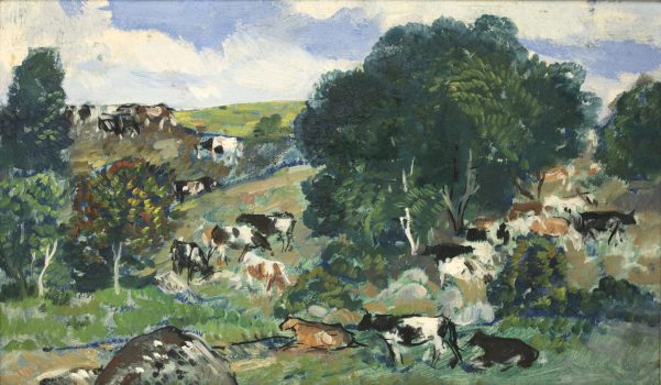 Gifford Beal, Cows on a Hillside, Oil on board, Overall: 12 × 20in. (30.5 × 50.8cm), Collection of Art in Embassies, Washington, D.C.; Gift of the Estate of Gifford Beal, Courtesy of Kraushaar Galleries, New York, New York