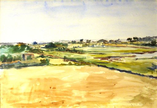 Reginald Marsh, Country Landscape, Watercolor, Overall: 26 1/2 × 32 1/4 × 1 1/2in. (67.3 × 81.9 × 3.8cm), Collection of Art in Embassies, Washington, D.C.; Gift of William Benton