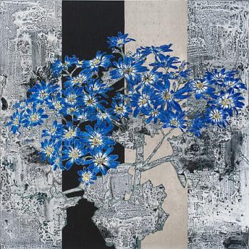Robert Kushner, Cineraria, Oil, acrylic, and palladium leaf on canvas, 72 x 72in. (182.9 x 182.9cm),