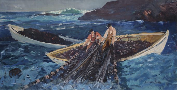 Gifford Beal, Hauling the Nets Off Straitsmouth, Oil on canvas, Overall: 26 1/4 x 50in. (66.7 x 127cm), Collection of Art in Embassies, Washington, D.C.; Gift of the Estate of Gifford Beal, Courtesy of Kraushaar Galleries, New York, New York